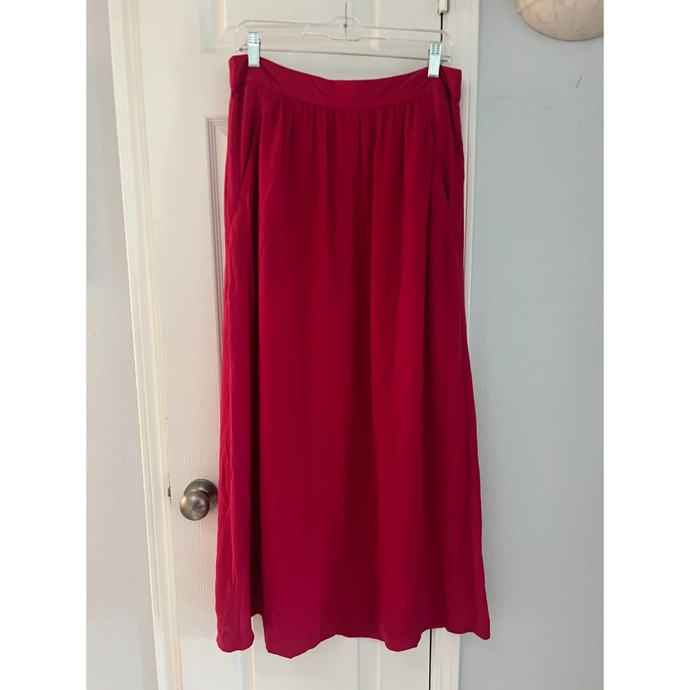 Gap Pleated‎ Elastic Waist Long Skirt Women's Size 8 Red Zip Side Pocket Maxi